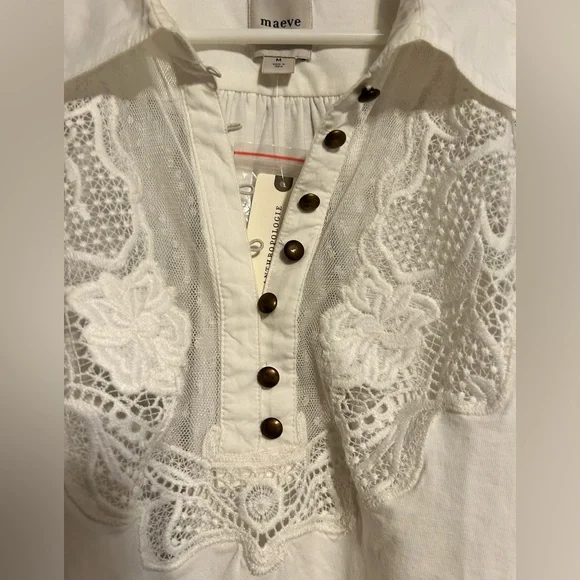 Anthropologie Ivory Maeve Balloon Collared Sleeved Yoke Top - Picture 7 of 10